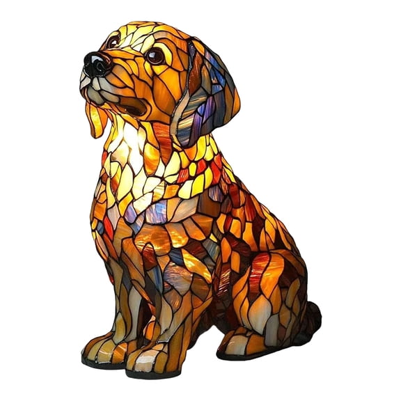 Mozhitti Corgi Lamp And Pug Lamp Dog Series Art Night Light Stained Resin French Tabletop Night Light Vintage Home Decor Cute Pet Dogs Themed LED Table Lamps With Warm Am