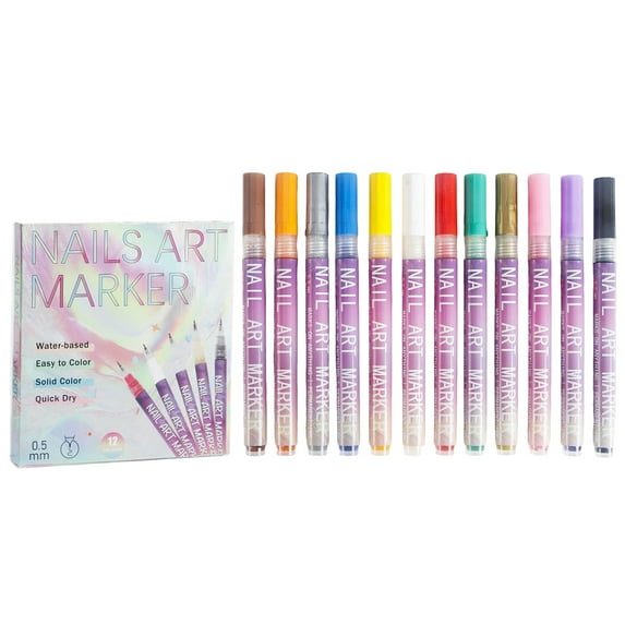 Mozhitti DIY Nail Art Pen High Gloss Outlined Marker Pen Set For Artistic Painting 12 Color Pen Set Rich And Lasting Colors Smooth And Easy Application
