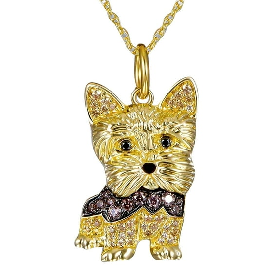 Mozhitti Dog Lovers' Necklace - Synthetic Black and White Zirconia, Trendy Alloy Chain, Fashion Themed Jewelry Accessory for Men or Women, Pet Lover Gift for Birthday and Holiday -Gold