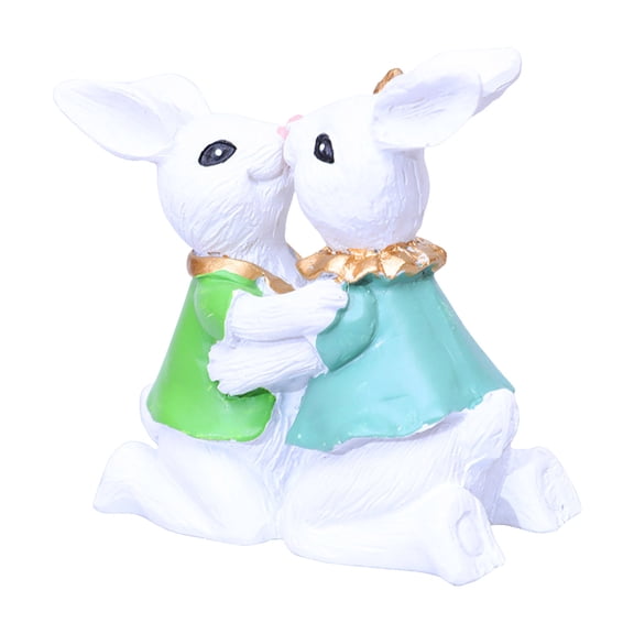 Mozhitti Easter Bunny Decorations for Home White Furry Couple Rabbit Love with Bouquet and Express Affection Spring Decor Resin Rabbits Gifts for Women Tiered Tray Indoor Ornaments
