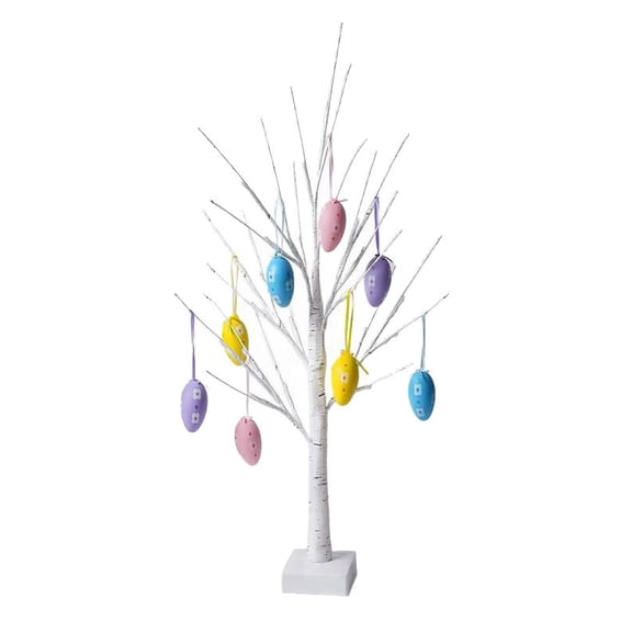 Mozhitti Easter Decorations 24 Inch Lighted Easter Egg Tree White With 8 Hanging Egg Ornaments For Party Birthday Home Spring Decoration
