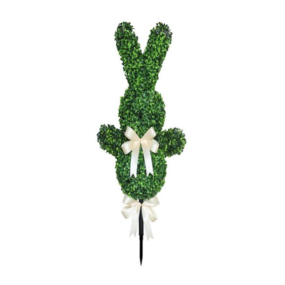 Mozhitti Easter Shaped Pruned Tree Topiary 35inch Green Shaped Topiary Tree Pot Easter Faux Boxwood Bush Cedar Potted With Ground 1PCS