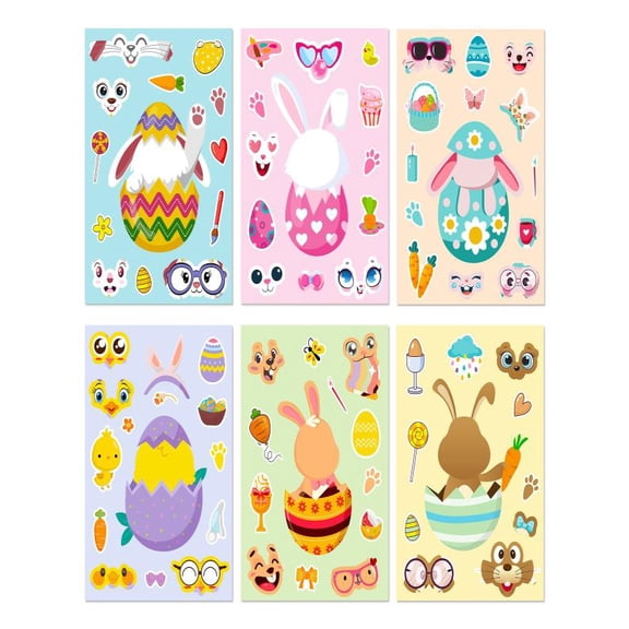 Mozhitti Easter Stickers Easter Stuffers For Kids DIY Happy Easter Egg Face Change Sticker Easter Crafts Stickers Kids Easter Gifts Decor Games Toys Activities Party Supplies 6 Sheets