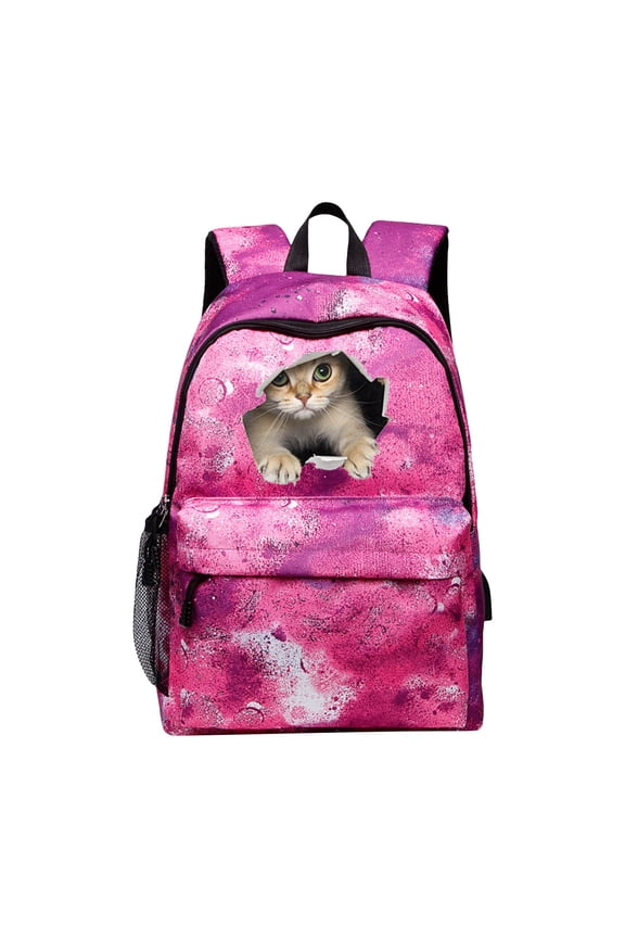 Galaxy Backpack For School Cat Luminous Backpack College Bookbag Laptop Backpack With USB Charging Port