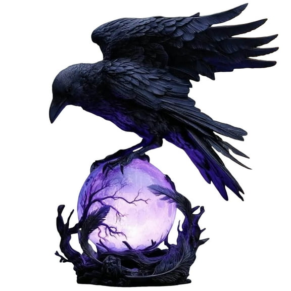 Mozhitti Gothic LED Lamp The Mysterious Crow The Luminous Sphere Sculpture Dark Academic Decorative For Indoor Gothic Furniture Of The Genre (A)