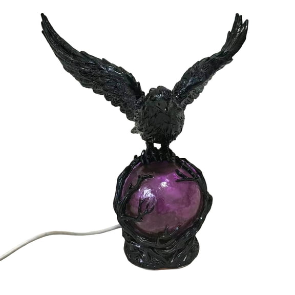 Mozhitti Gothic LED Lamp The Mysterious Crow The Luminous Sphere Sculpture Dark Academic Decorative For Indoor Gothic Furniture Of The Genre (B)