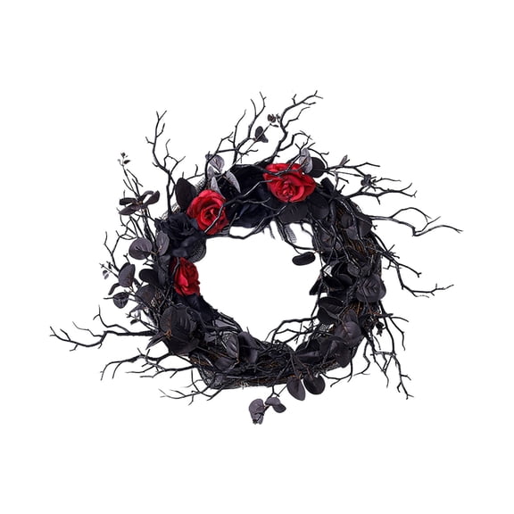 Mozhitti Halloween Wreath With Plastic Branches And Synthetic Flowers Decorative Floral Wreath