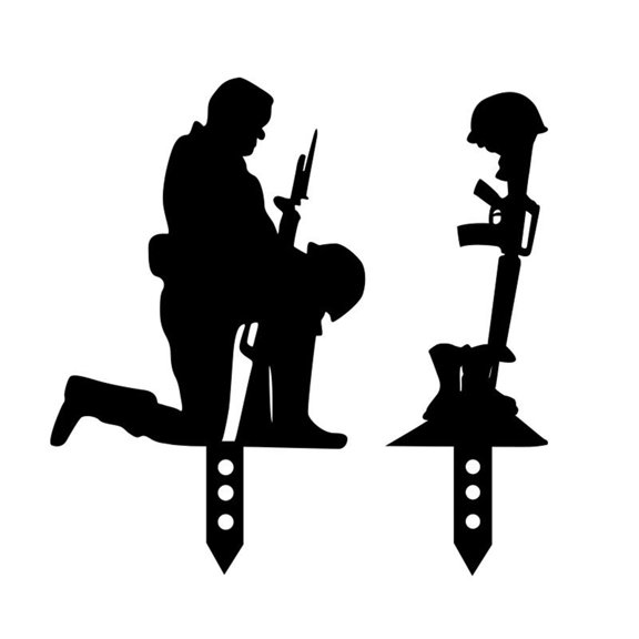 Mozhitti Lest We Forget Standing Soldier Silhouette Statue Metal Memorial Soldier Sculpture Garden Decoration For Yard Remembrance Day Veteran Memorials Stake Ornamen (B)