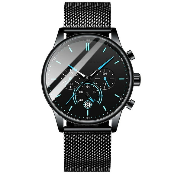 Mozhitti Men's Fashion Minimalist Wrist Watch All Black Waterproof Watches Simple Ultra Thin Watches Analog Quartz Date with Stainless Steel Mesh Band