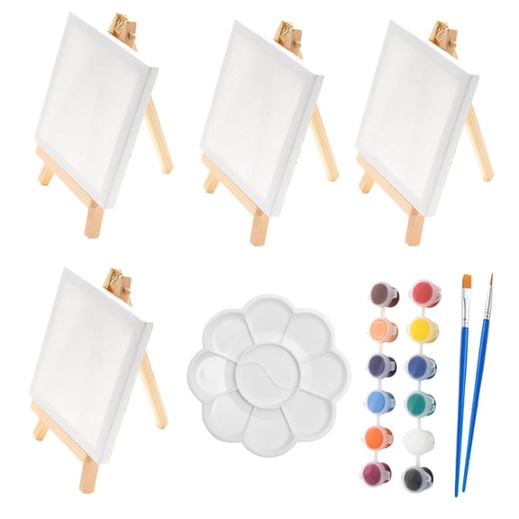 Mozhitti Mini Easel Easel Set 23 Piece Children Beginners Acrylic Oil Paint Desktop Wooden Tripod Liquid Capacity 30ml