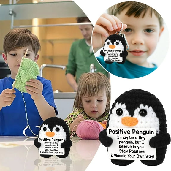 Mozhitti Mini Fun Positive Penguin Knit Dolls Inspirational Hand Crocheted Fun Gifts Emotional Small Gifts