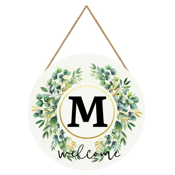 Mozhitti Monogram Letter M Wreaths for Front Door Wreath Wooden Welcome Sign for Front Door Decor Floral Family Last Name Initial House Warming Spring Summer Porch Home Kitchen Boho Decorations