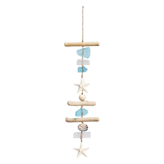 Mozhitti Natural Driftwood & Resin Sea Glass Hanging Decor Mediterranean Wall Ornament For Coastal Themed Bedroom & Balcony