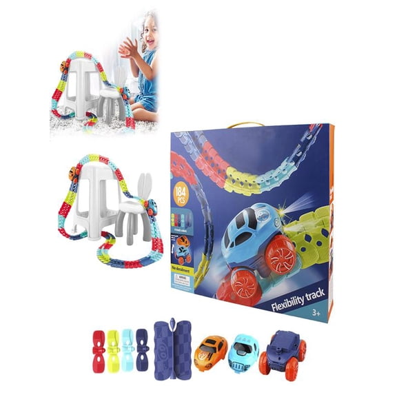 Mozhitti Puzzle Toys Flexible Assembly Car Electric Light Sliding Rail Car Children's Toy Car 184pcs Rail Car