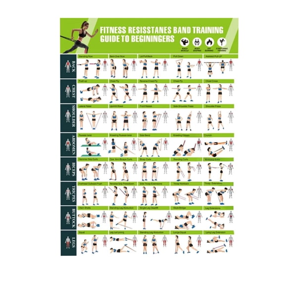 Mozhitti Resistance Band Exercise Posters With Illustrated Home Workout Chart For Strength Training Stretching And Yoga