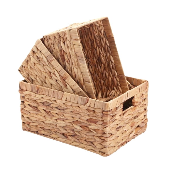 Mozhitti Small Wicker For Organizing Bathroom With Wooden Handle And Wood Woven Storage Flower Edge Rattan Woven Storage Tablecloth Coffee Table Cabinet