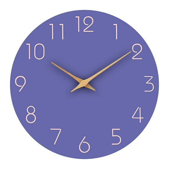 Mozhitti Wall Clock, 10 Inch Wooden Silent Non-Ticking, Decorative Battery Operated Wall Clocks for Bedroom, Kitchen, Home, Living Room, Office, School, Hotel (Purple)