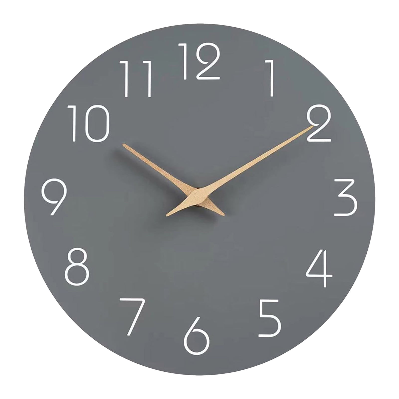 Gray 12-Inch Silent Non-Ticking Wooden Wall Clock