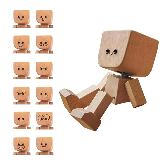 Mozhitti Wobble Figure Car Wooden Figures Car Accessories Interior Handmade Wooden Figure With Legs Funny Wobble Figure Car Wood With 12 Interchangeable Expressions For
