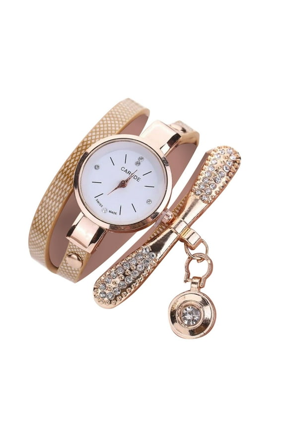 Women's Wrap Bracelet Watch, Multilayer Leather Watch, Bling Rhinestone Quartz Dress Watch for Ladies Women