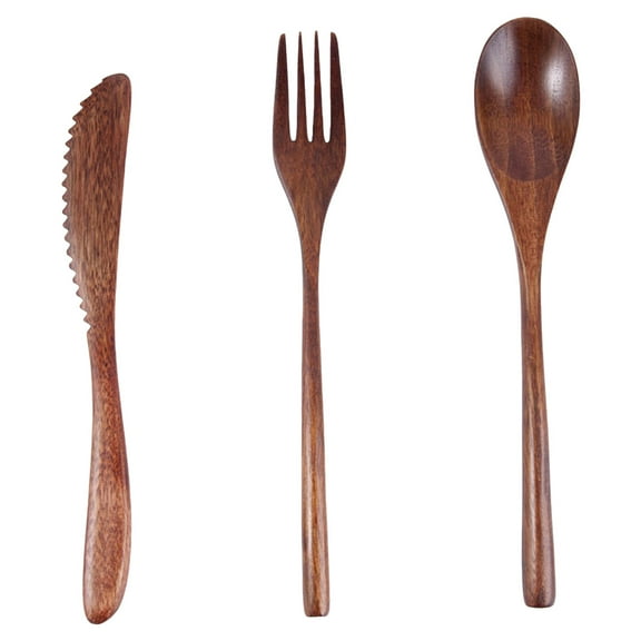 Mozhitti Wooden Spoon Fork Cutlery Set Wooden Dinner Utensil Set Kitchen Wooden Flatware Tableware Cutlery Set (3 Pieces)
