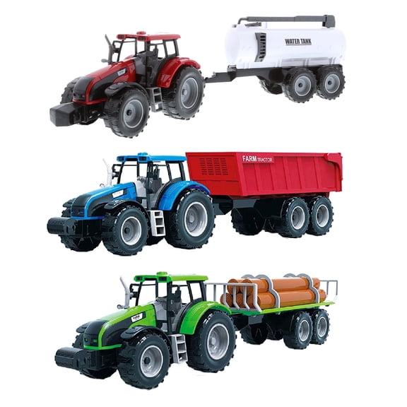 Mozlly Friction Powered Farm Tractor Trailer Toy for Kids - 3 Sets