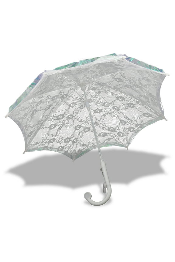 White Parasol Umbrella with Whistle - Foldable Lace Parasol Umbrella, Floral Umbrella for Party Decorations, Victorian Party Decorations, Tea Party Decor for Little Girls - 20-inch Diameter