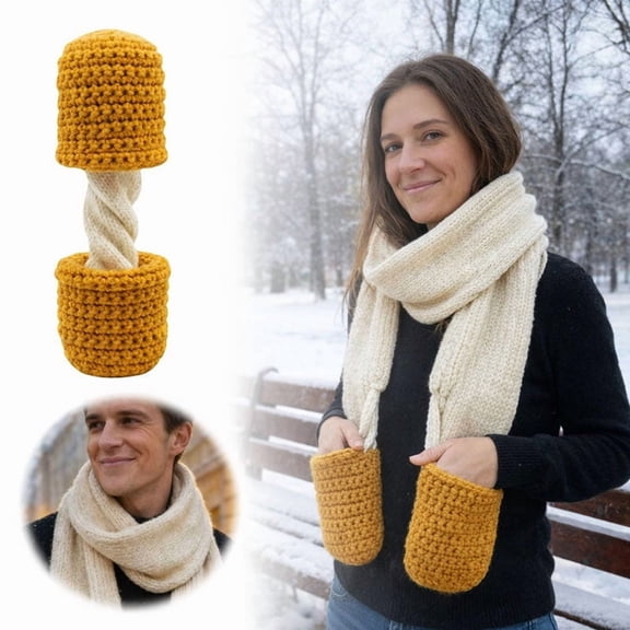 Mozzarella Stick Scarf with Hand Pockets, Winter Cheese Pull Knit Long Neckwear, Novelty Foodie Fashion Accessory and Conversation Starter, Perfect Holiday Gift for Cheese Lovers and White, AESTIVO