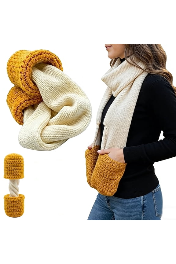 Mozzarella Stick Scarf, Mozzarella Cheese Stick Scarfs Funny Cheese Pull Knit Long Winter Scarf With Pockets Knit Winter Scarves(1Pcs)