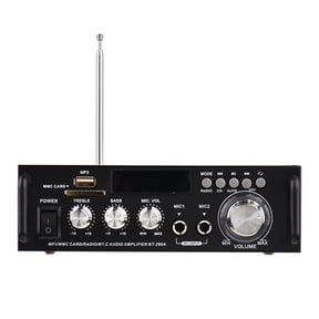 Mp3 12V / 220V Mini Audio Power Amplifier 2CH 300W+300W For Car Home Use BT Digital Audio Receiver AMP USB Memory Card Slot Digital MP3 Player FM Radio LCD Display Dual Mic Input