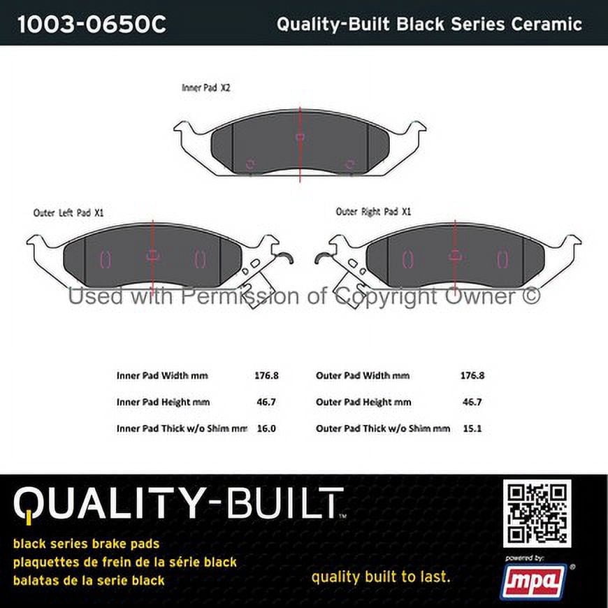 Mpa Electrical 1003-0650C Quality Built Black Series Ceramic Brake Pads W/
