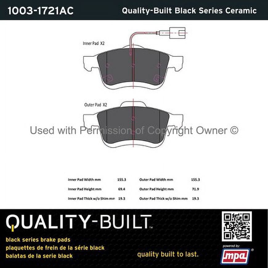 Mpa Electrical 1003-1721AC Quality Built Black Series Ceramic Brake Pads W/
