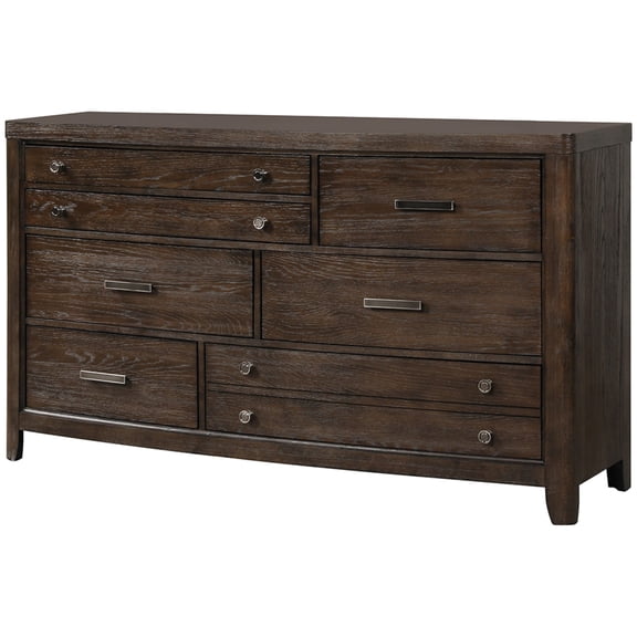 Mpbxisn Antique Brown Dresser Cedar Lined Bottom Drawers, Seven Drawer Storage Chest with Side Mounted Guides for Bedroom
