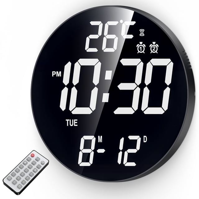 Mpow 11.4" Large Digital Wall Clock with Remote Control, Dual Alarms Adjustable Brightness, Digital Clock for Bedroom, Living Room, School, Garage, Gift for Elderly