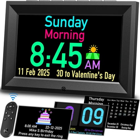 Mpow Dementia Clock for Elderly, 7'' Large Display Digital Calendar Clock with Voice Chime,Auto DST,Auto Dimmable, Alarms & Medicine & Birthday & Holiday Reminders, 3 Pill Reminders Clock for Seniors