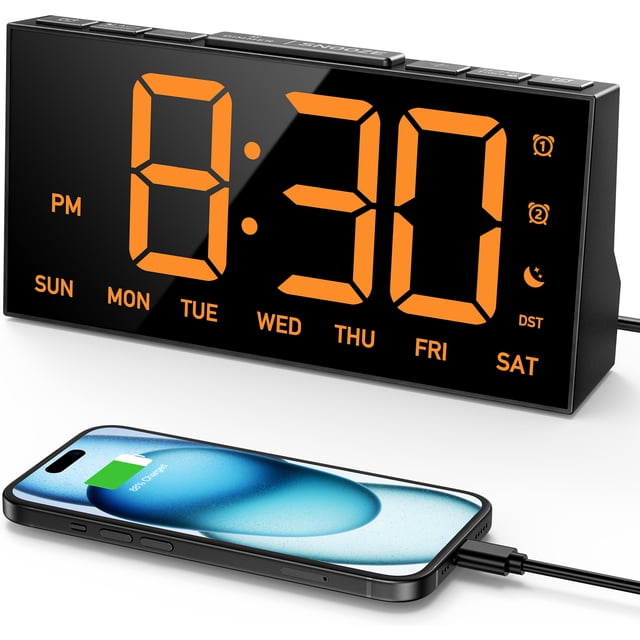 Mpow Alarm Clock for Heavy Sleepers, Digital Alarm Clock for Bedroom, Adjustable Brightness, Customizable Alarms, Automatically Dim at Night, Progressive Volume,DST, Alarm Clock for Kids Adults
