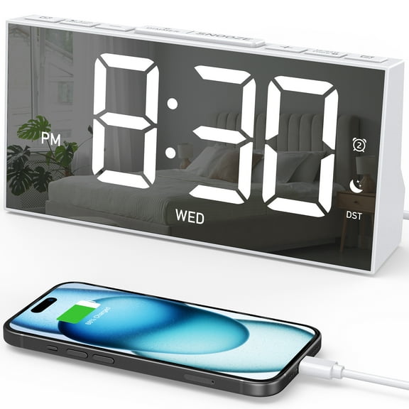 Mpow Alarm Clock, Mirror-finish, Digital Alarm Clock for Bedroom, Adjustable Brightness, Customizable Alarms, Automatically Dim at Night, Progressive Volume, DST
