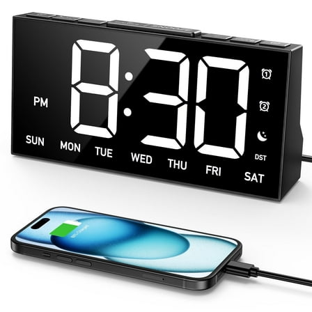 Mpow Alarm Clock for Heavy Sleepers, Digital Alarm Clock for Bedroom, Adjustable Brightness, Customizable Alarms, Automatically Dim at Night, Progressive Volume,DST, Alarm Clock for Kids Adults White