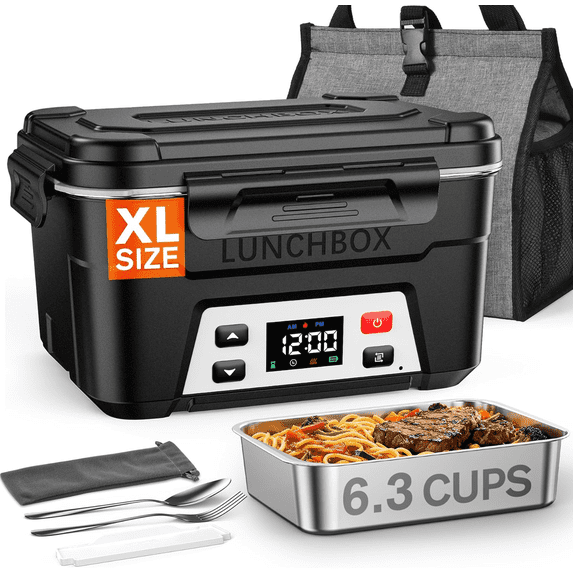 Mpow Heated Lunch Box for Men, Electric Lunch Box for Adults, 6.3 Cups Portable Food Warmer, 27000mAh Rechargeable Self Heating Food Heater with Memory Function, Automatic Keep Warm(Classic Black)