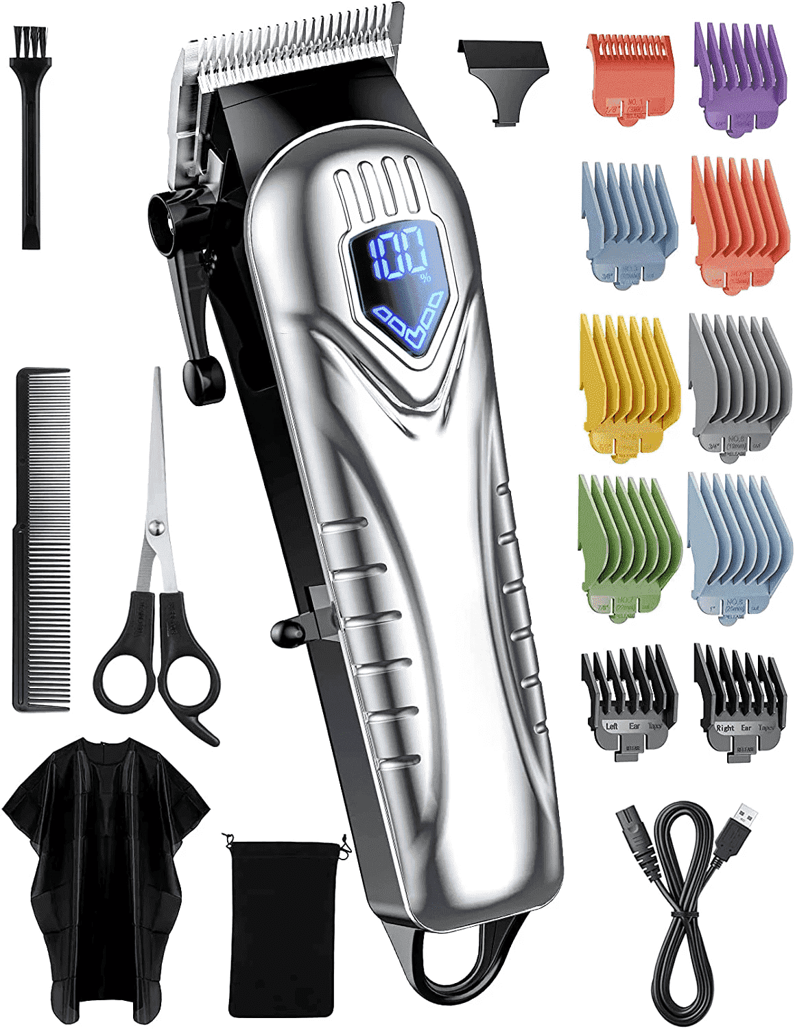 Mpow Cordless Hair Clippers for Men w/Battery Display, 5H Professional Hair Cutting Kit with 10 Combs, Rechargeable Barber Clippers Beard/Hair Trimmer with Scissors,Cape for Men Women Kids,Mens Gifts