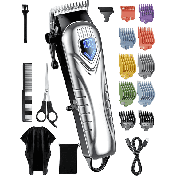 Mpow Cordless Hair Clippers for Men w/Battery Display, 5H Professional Hair Cutting Kit with 10 Combs, Rechargeable Barber Clippers Beard/Hair Trimmer with Scissors,Cape for Men Women Kids,Mens Gifts