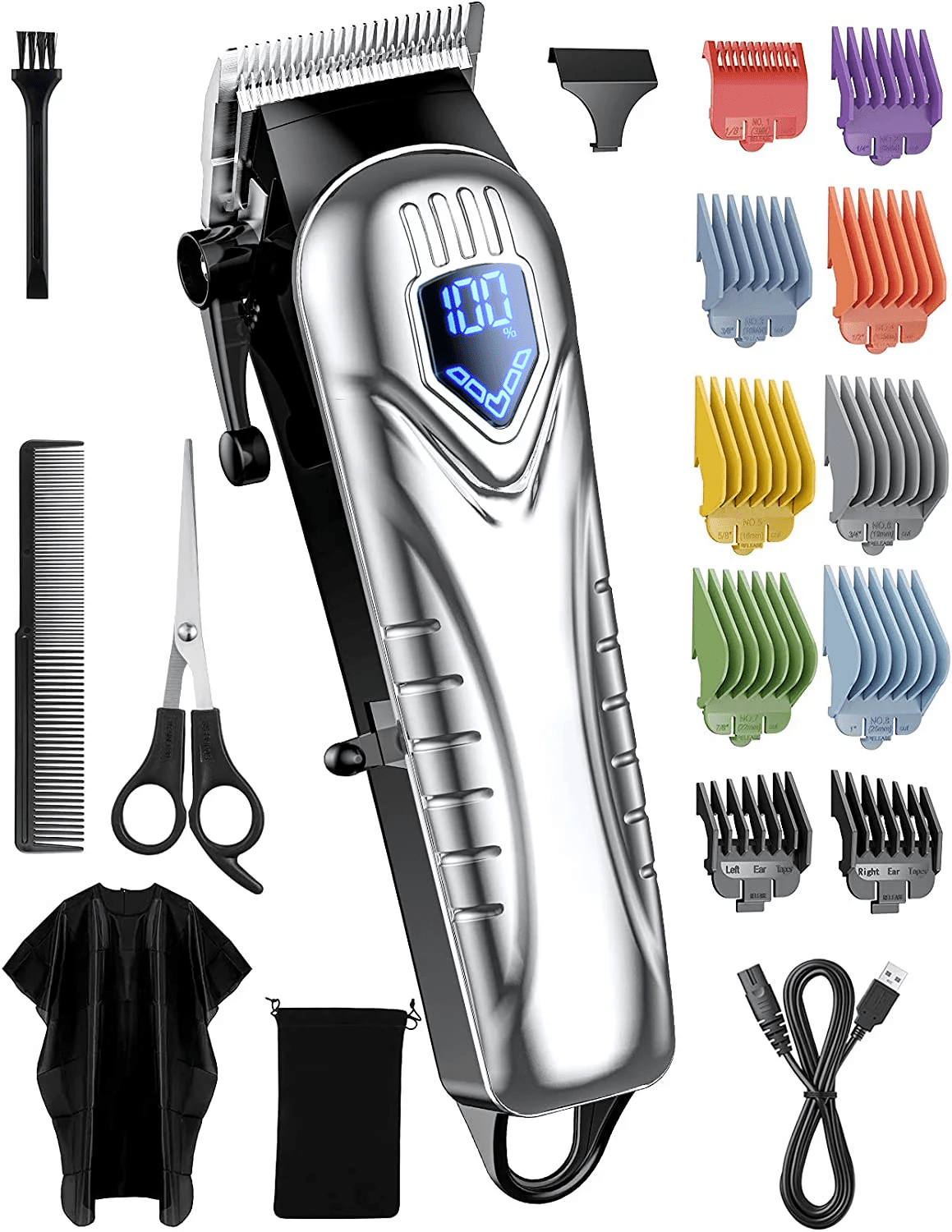 Mpow Cordless Hair Clippers for Men w/Battery Display, 5H Professional Hair Cutting Kit with 10 Combs, Rechargeable Barber Clippers Beard/Hair Trimmer with Scissors,Cape for Men Women Kids,Mens Gifts