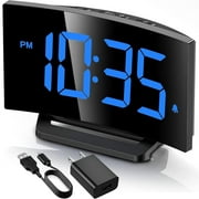 Mpow Digital Alarm Clock for Bedrooms, Large Numbers, Easy to Set Digital Clock with Modern Curved Design, 6 Levels Brightness, 3 Alarm Tones & 2 Volume, 9min Snooze, Battery Backup, 12/24H