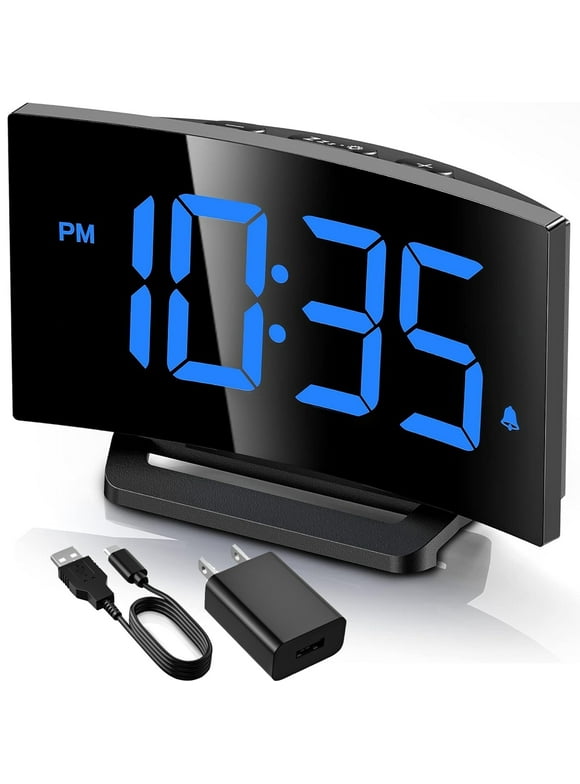 Mpow Digital Alarm Clock for Bedrooms, Large Numbers, Easy to Set Digital Clock with Modern Curved Design, 6 Levels Brightness, 3 Alarm Tones & 2 Volume, 9min Snooze, Battery Backup, 12/24H