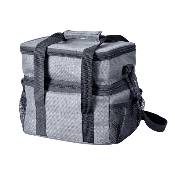 Mpow Expandable Double Deck Insulated Lunch Cooler Tote Bag, Leakproof Lightweight Lunch Bag with Adjustable Shoulder Strap & Side Tissue Pocket, Gray, for Work Office Picnic Men Women