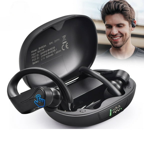 Mpow Flame Solo Bluetooth 5.4 Wireless Sports Earbuds - ENC Noise Cancellation, Punchy Bass HD Sound, 28H Playtime Fast Charging USB-C, IPX7 Waterproof Ergonomic Ear Hooks for Running Workout