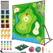 Mpow Golf Chipping Game-Golf Battle Game for Kids & Family, 54"x54" Golf Target Mat with 16 Sticky Balls, 8 Bean Bags, 6 Axes, 2 Soccer Balls, Fun for Outdoor Lawn, Backyard & Poolside Party