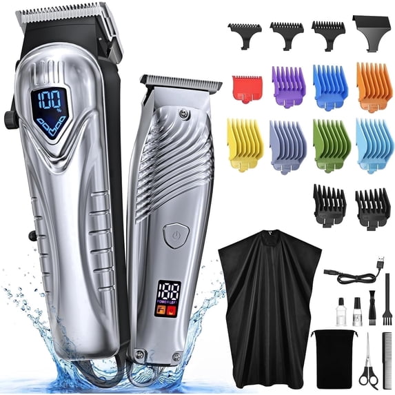 Mpow Hair Clippers for Men & T-Blade Trimmer Kit, Cordless Rechargeable Barber Clipper Set with 5-Hour Runtime, Scissors & Cape