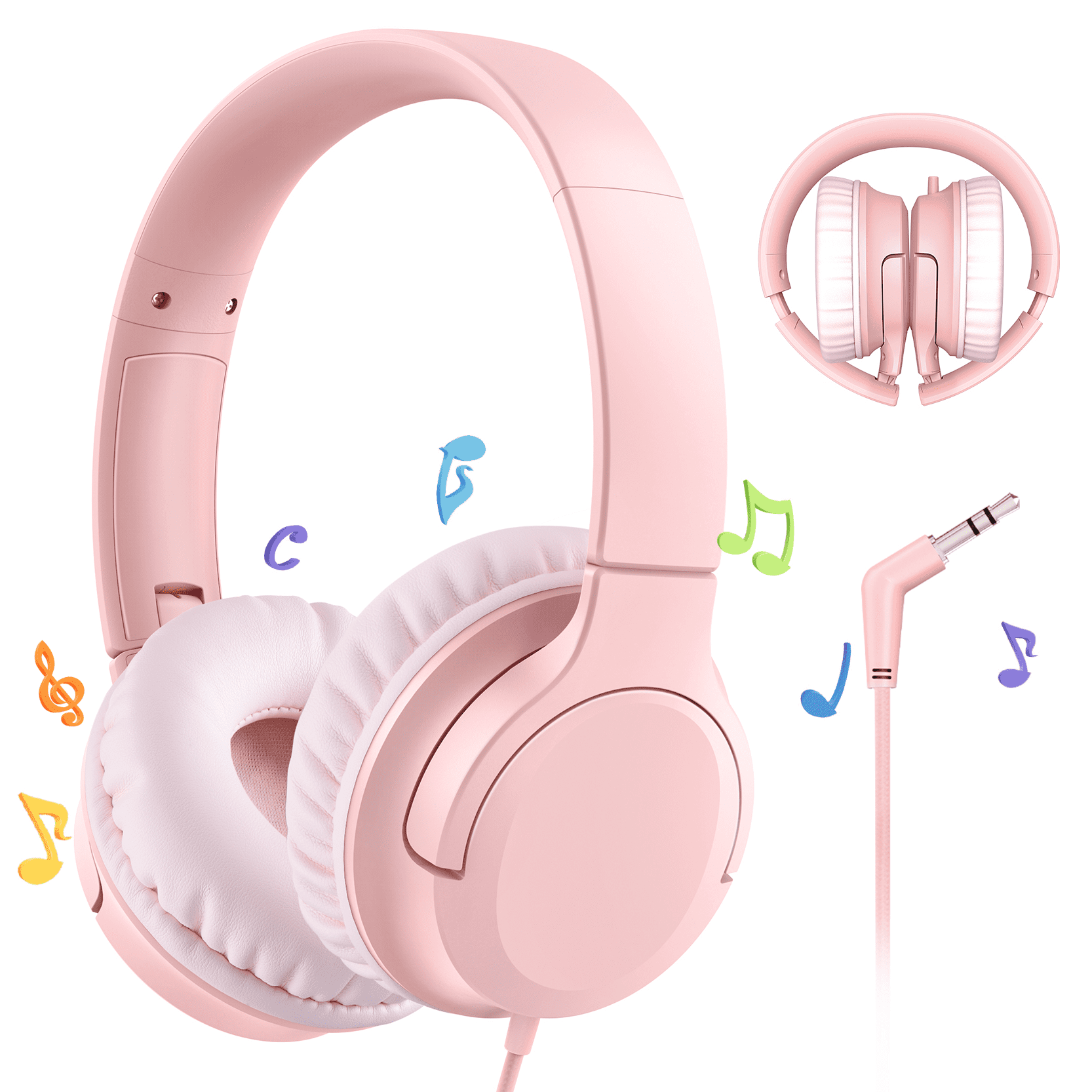 Mpow Durable Wired Headphones for Boys Toddlers Children Adjustable 94dB Safe Volume Foldable Pink Walmart