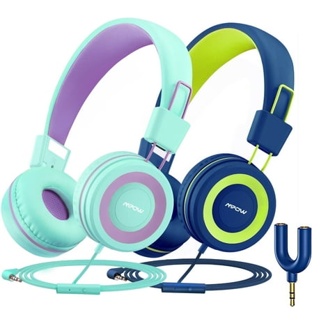 Mpow MPBH360AL Kids Headphones with Microphone(2 Pack) Blue & Green